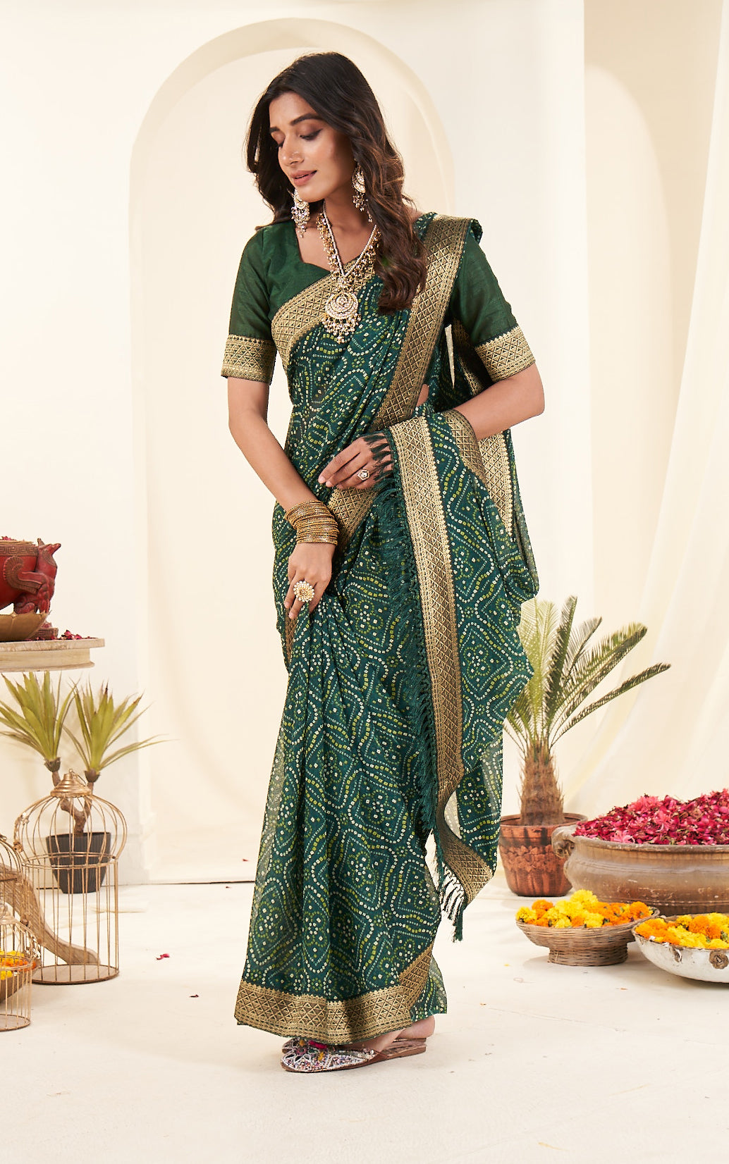 Green Bandhani Georgette Saree
